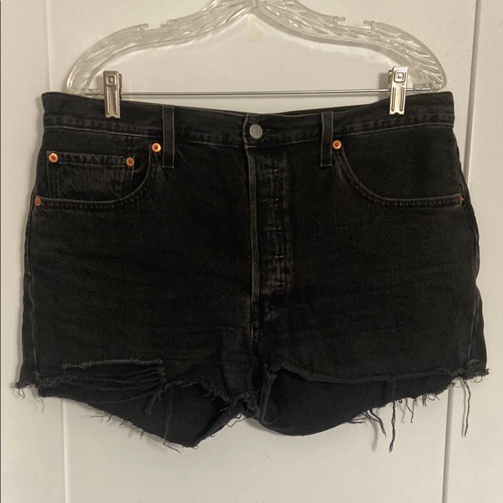 Levi's 501 Black Jean Shorts Distressed High-Waisted SZ 32